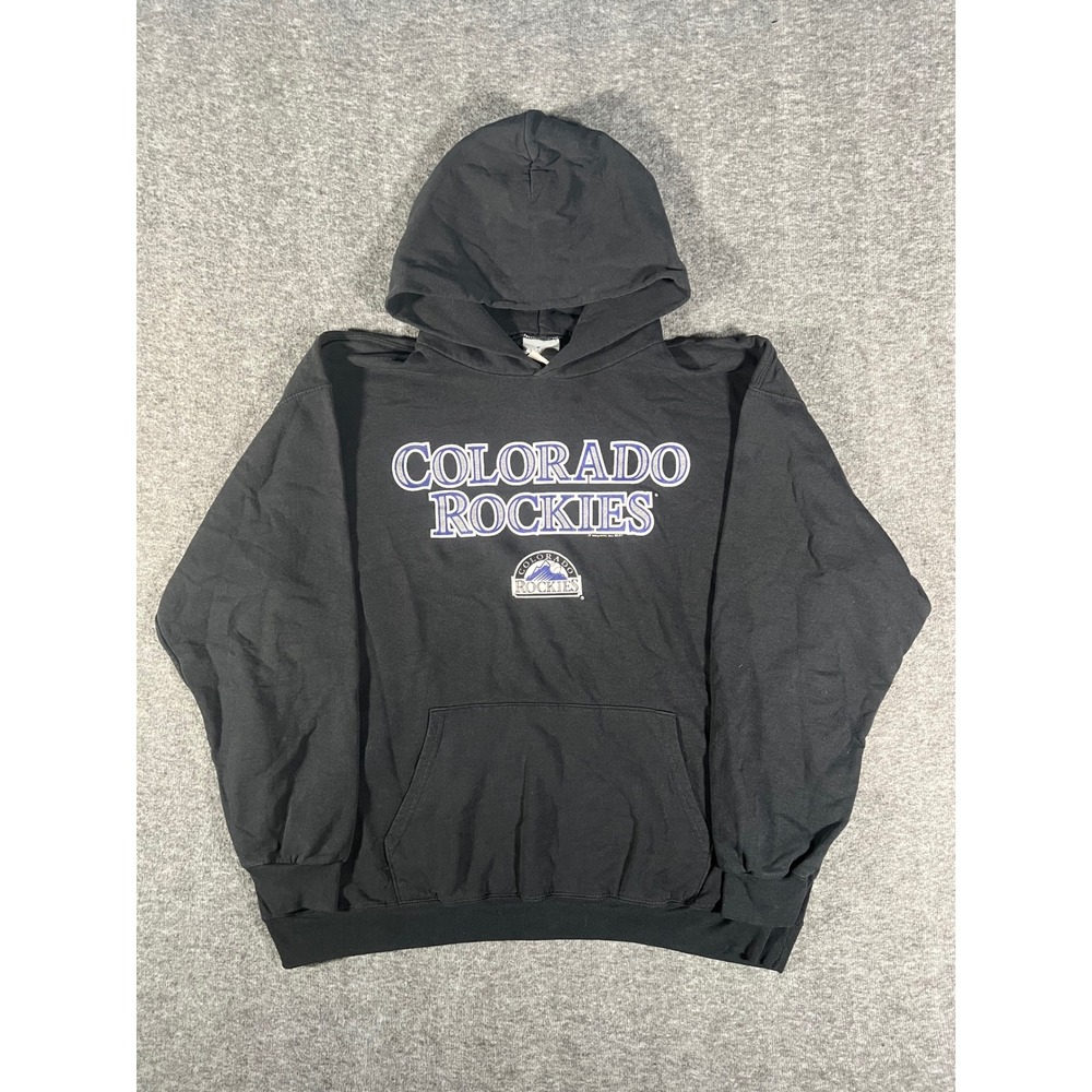 Vintage MLB Colorado Rockies Arc Logo Black Hoodie Mens Large Baseball